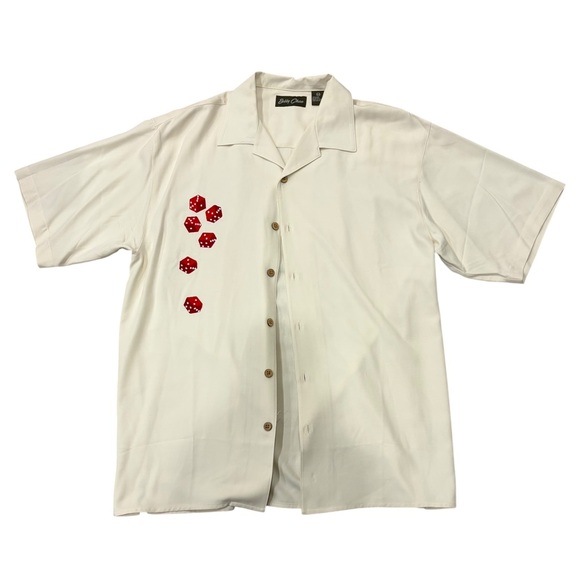 Bobby Chan Other - Bobby Chan Cream Silk Button Down Shirt with Red Dice Size M